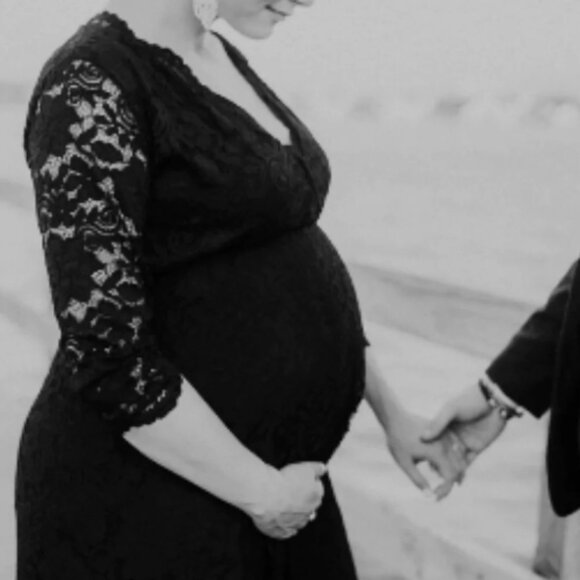 BLUSH Street Couture Women's S Black Wrap Lace Maternity Maxi Dress - Picture 4 of 8